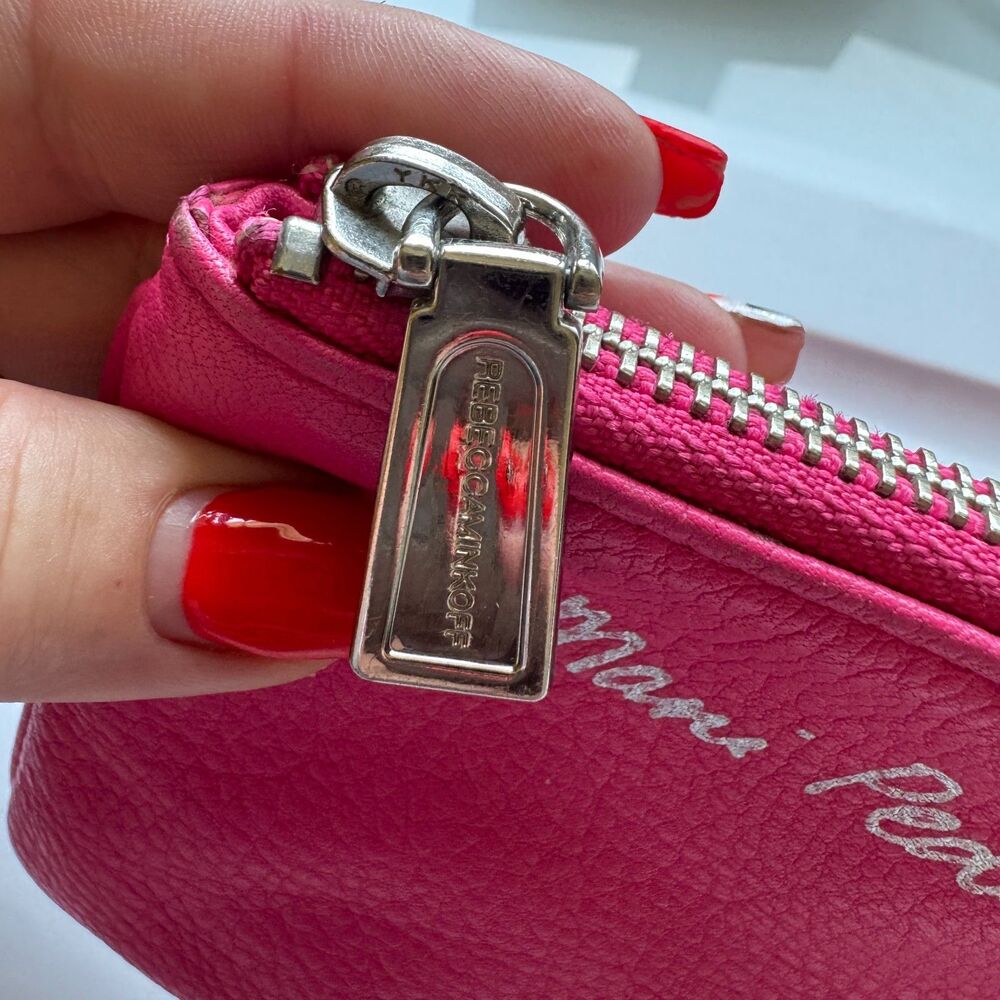 Rebecca Minkoff Mani Pedi Fund Hot Pink Pebbled Leather Zip Wallet Coin Pouch - Picture 4 of 9